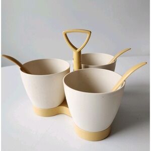 VINTAGE Tupperware Condiment Caddy Server Trio 3 Spoons Almond Harvest Relish
